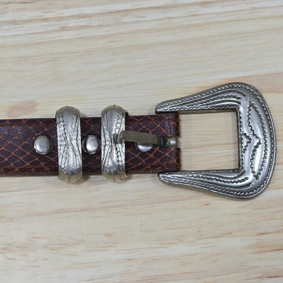 State of The Art Women's Size 12 Brown Faux Snake Skin Belt Western Boho Buckle - Picture 4 of 16